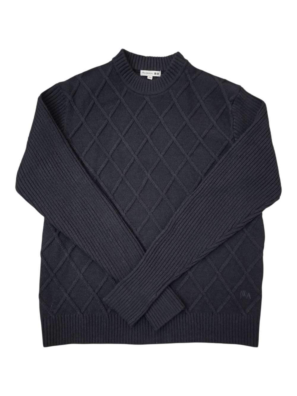 UNIQLO X JW ANDERSON Diamond‑Pattern Crewneck Fisherman Sweater Navy L